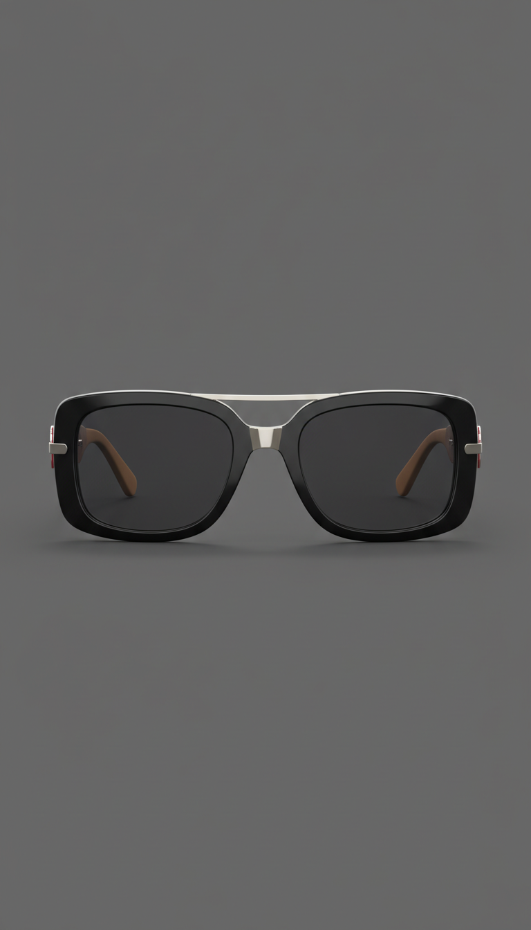 Oversized Black Frame Sunglasses With Chrome Detail