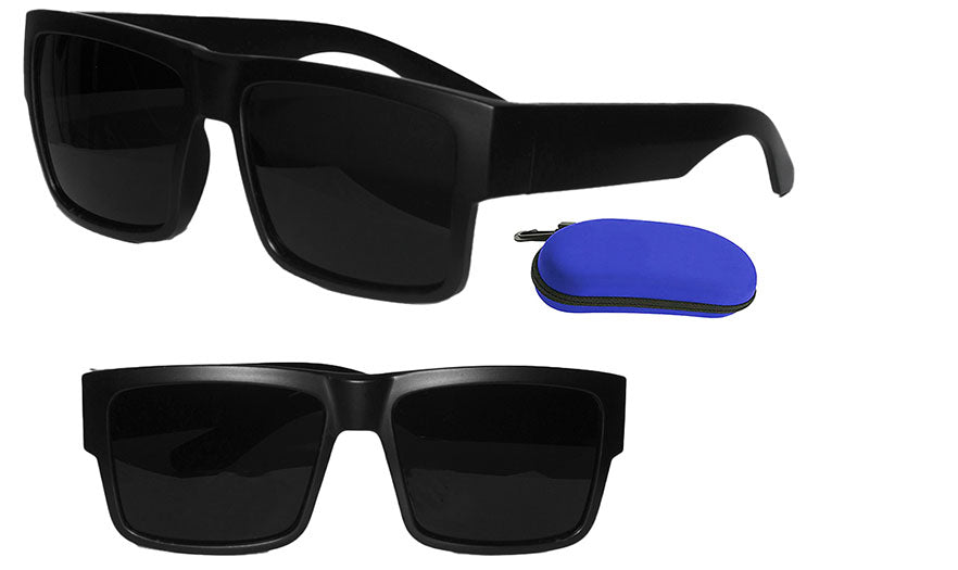 Locs Men's Square Frame Sunglasses - Matte Black, Flat Top Biker / Cholo Style